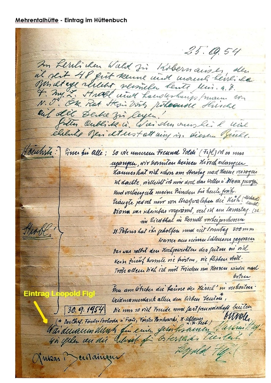 Handschriftlicher Eintrag von Leopold Figl vom 30. Sept. 1954
