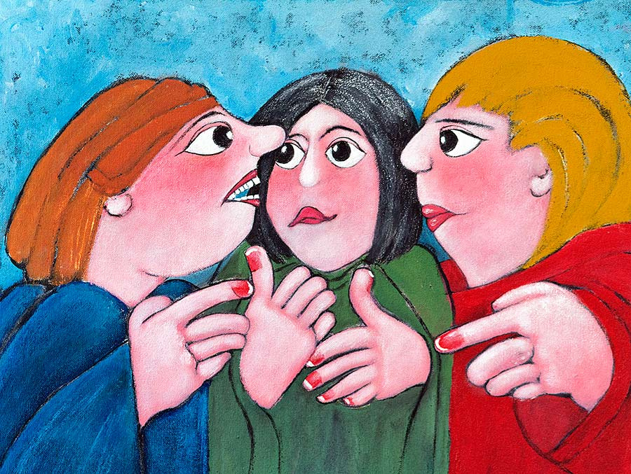 image of gossiping women by Welsh artist Muriel Williams