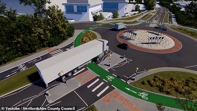 Vehicles have to negotiate crossings for pedestrians and bikes  before reaching oncoming traffic on the road