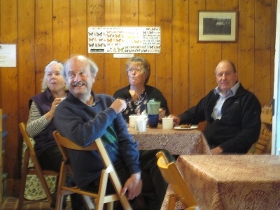 Visitors, including members Chris Lane and Susyn Andrews, enjoying tea provided by Lynne.

