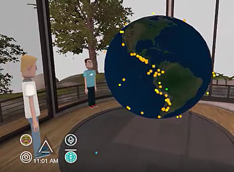 Using the first version of AltSpaceVR to view USGS earthquake data