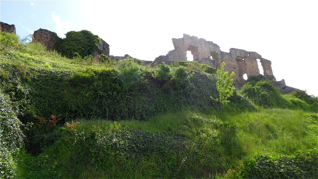 Erster Blick von außen auf Wälle und Mauerreste